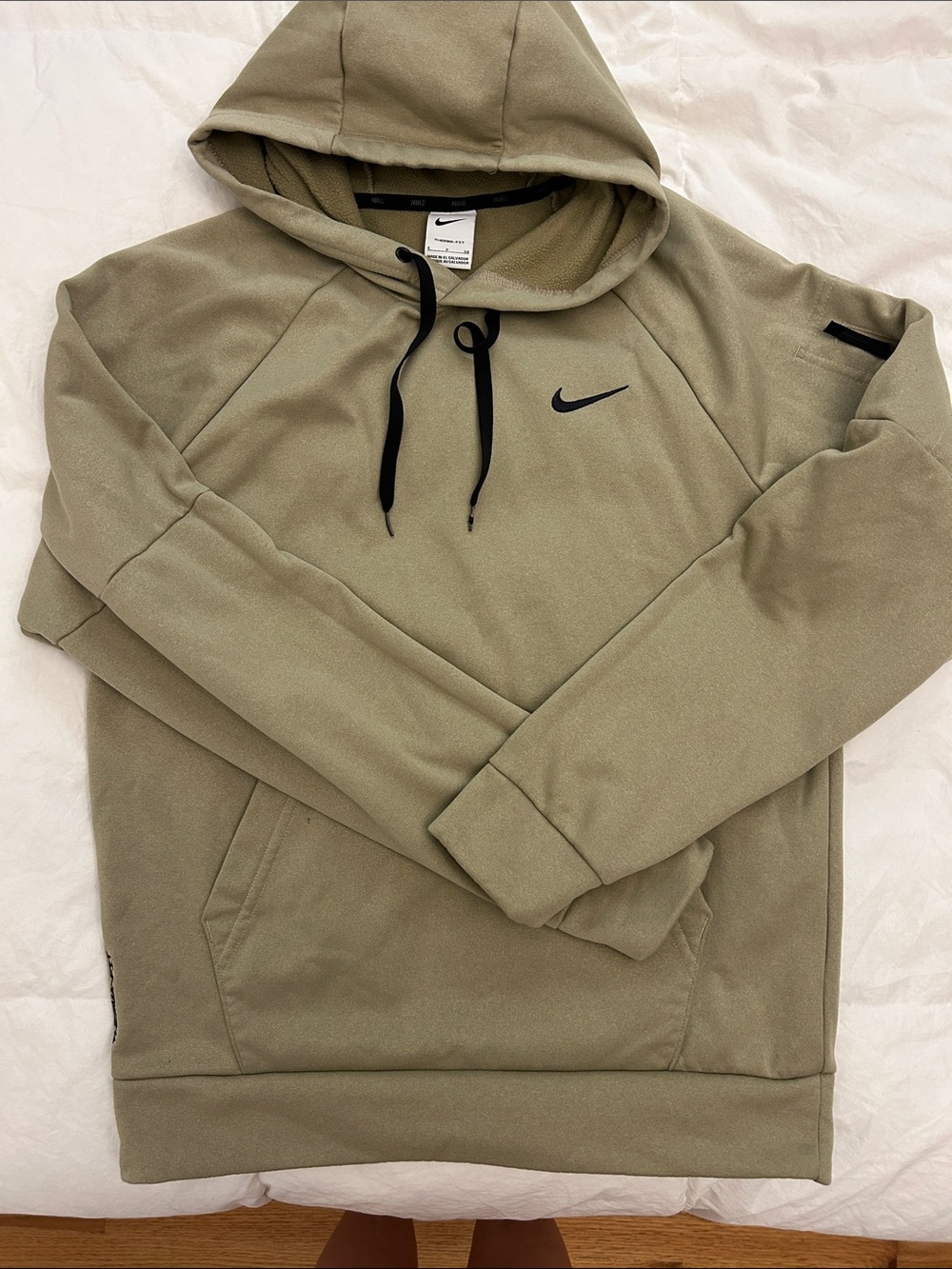 Nike Olive Green Pullover Hoodie with Black Swoosh